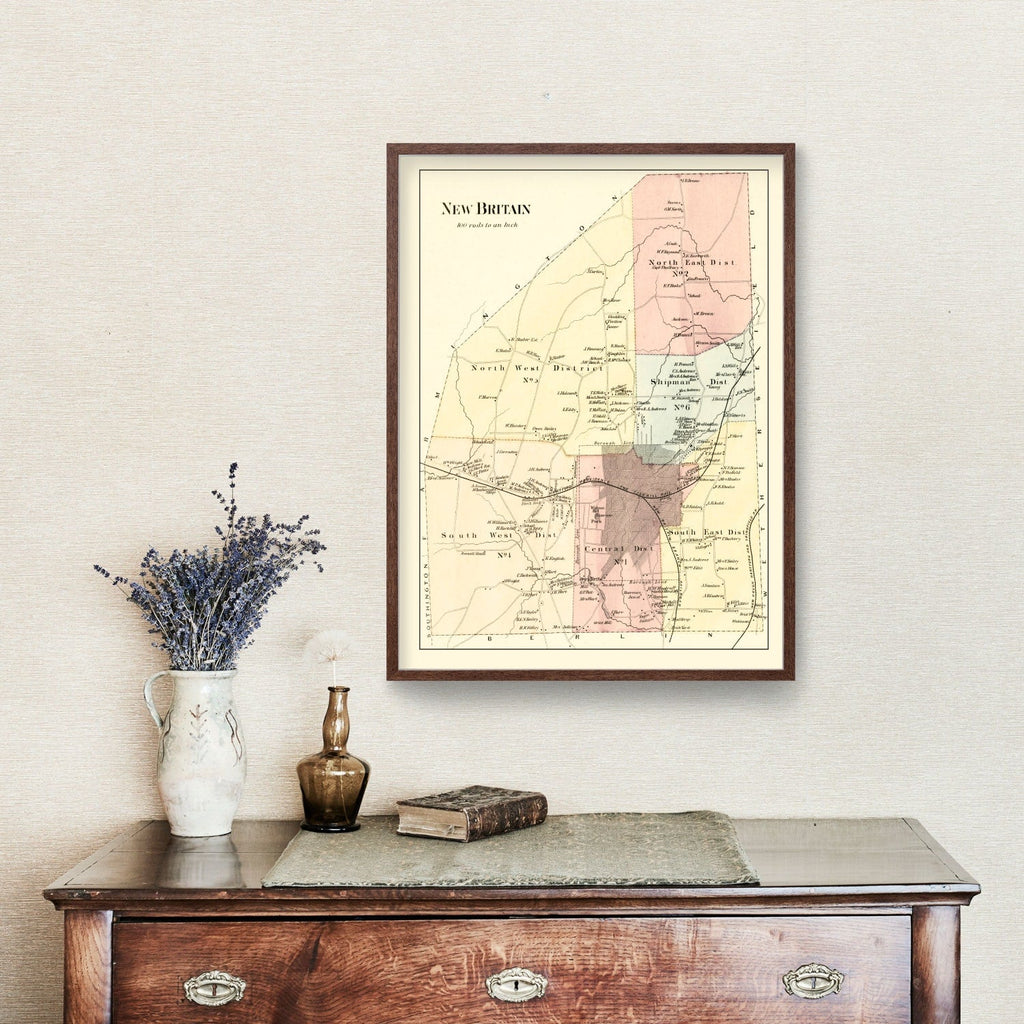 Vintage Map of New Britain, Connecticut 1869