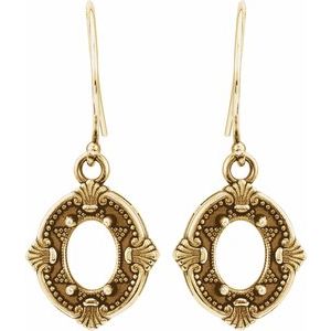 14K Yellow Gold 8x6 mm Oval 4-Prong Vintage-Inspired Earring Mounting – image 2