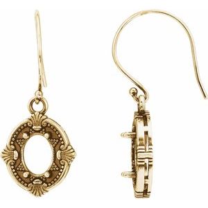 14K Yellow Gold 8x6 mm Oval 4-Prong Vintage-Inspired Earring Mounting