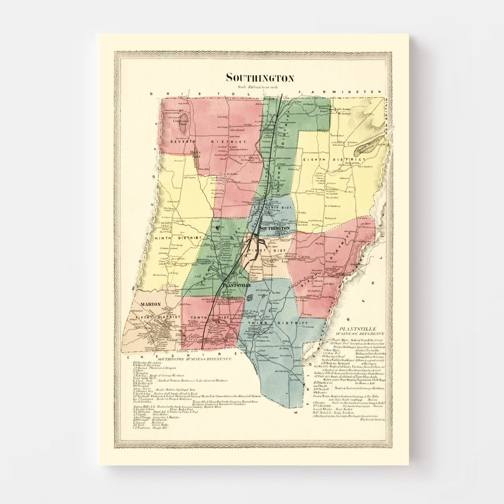 Vintage Map of Southington, Connecticut 1869