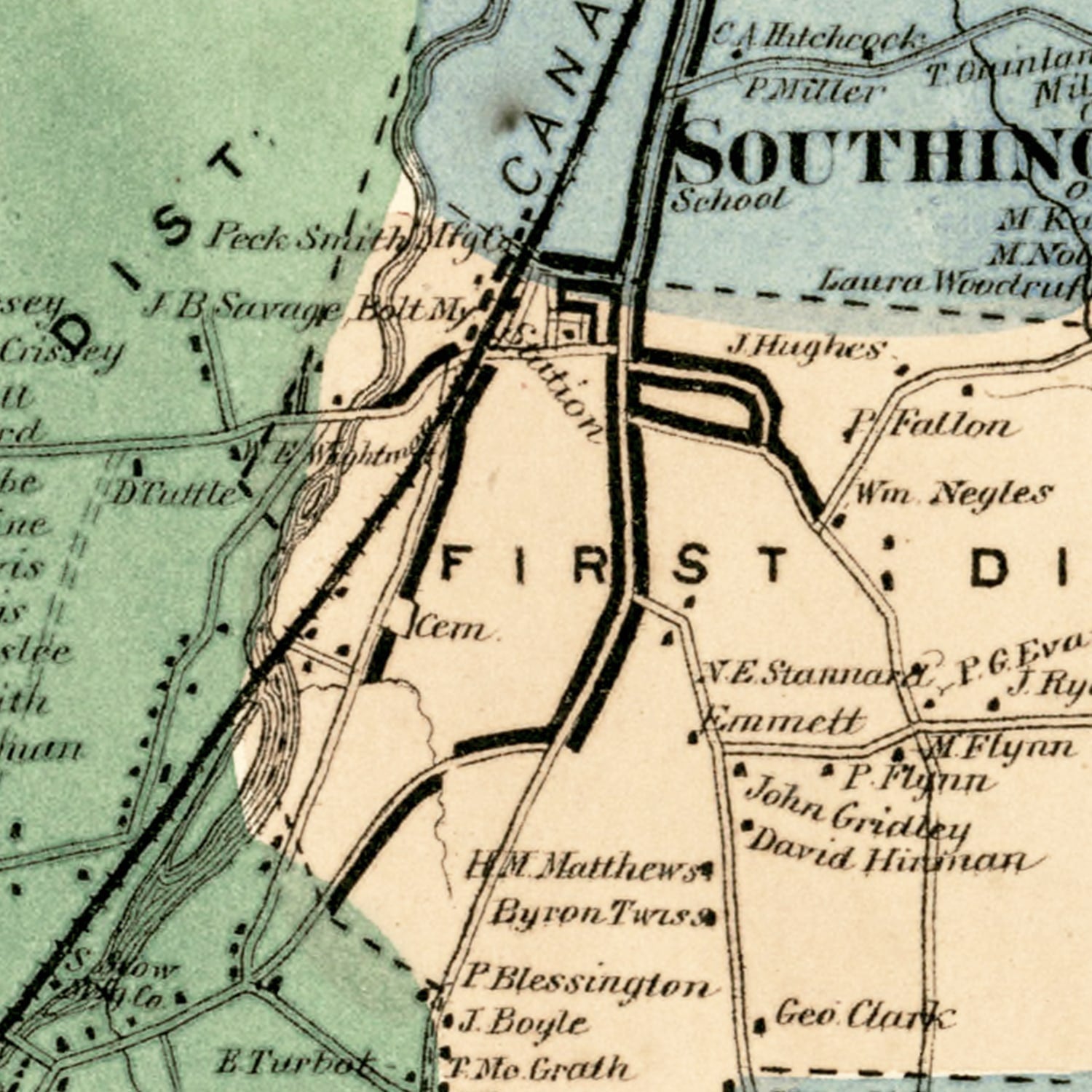 Vintage Map of Southington, Connecticut 1869