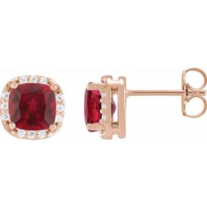 14K Rose Gold Lab-Grown Ruby & 1/10 CTW Natural Diamond Halo-Style Earrings