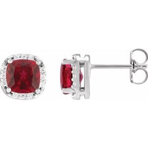 Platinum Lab-Grown Ruby & 1/10 CTW Natural Diamond Halo-Style Earrings