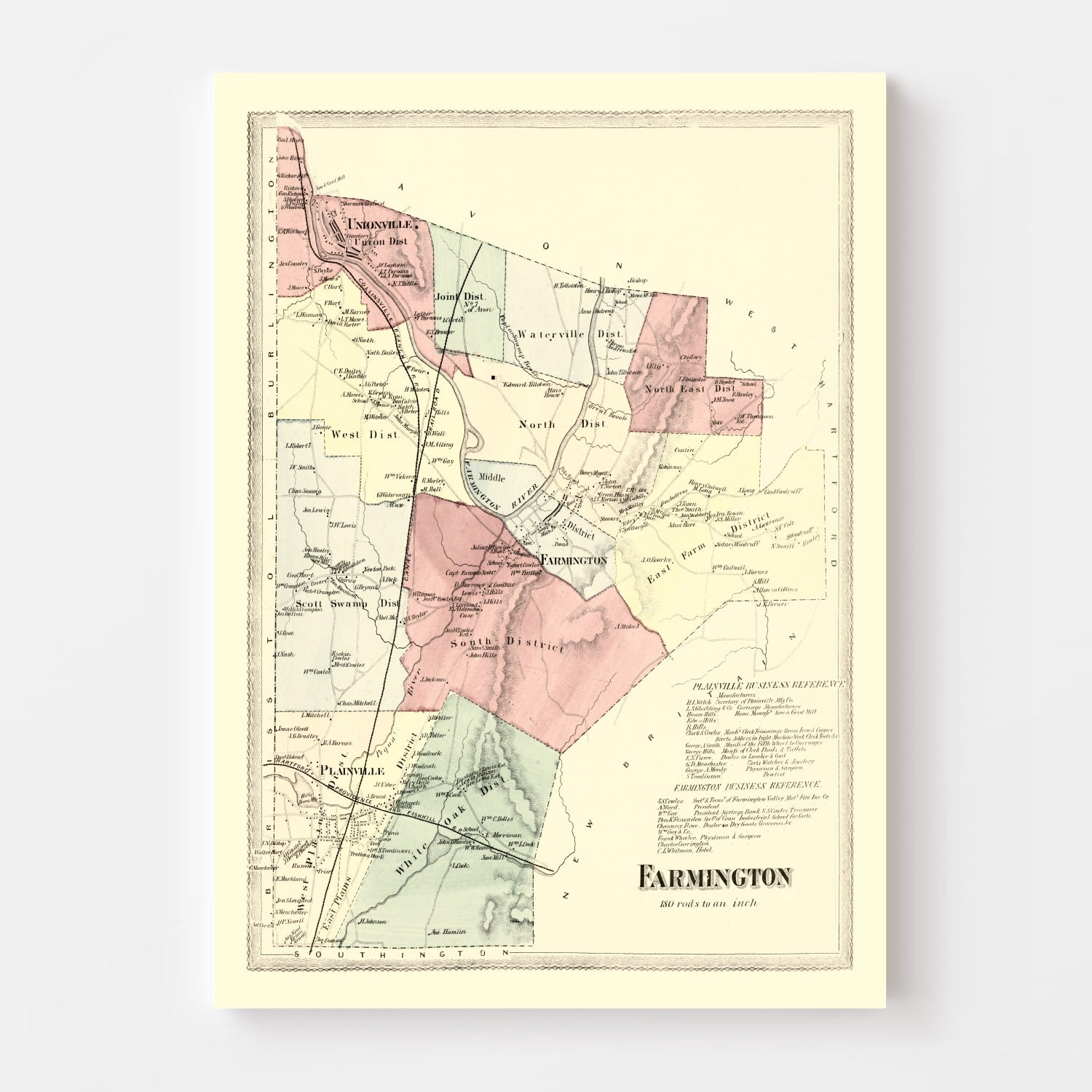 Vintage Map of Farmington, Connecticut 1869