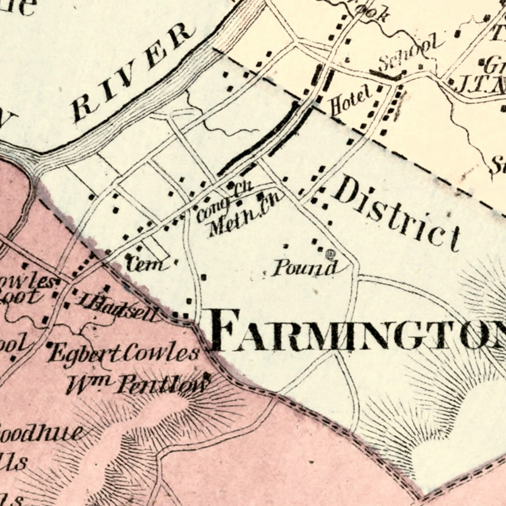 Vintage Map of Farmington, Connecticut 1869