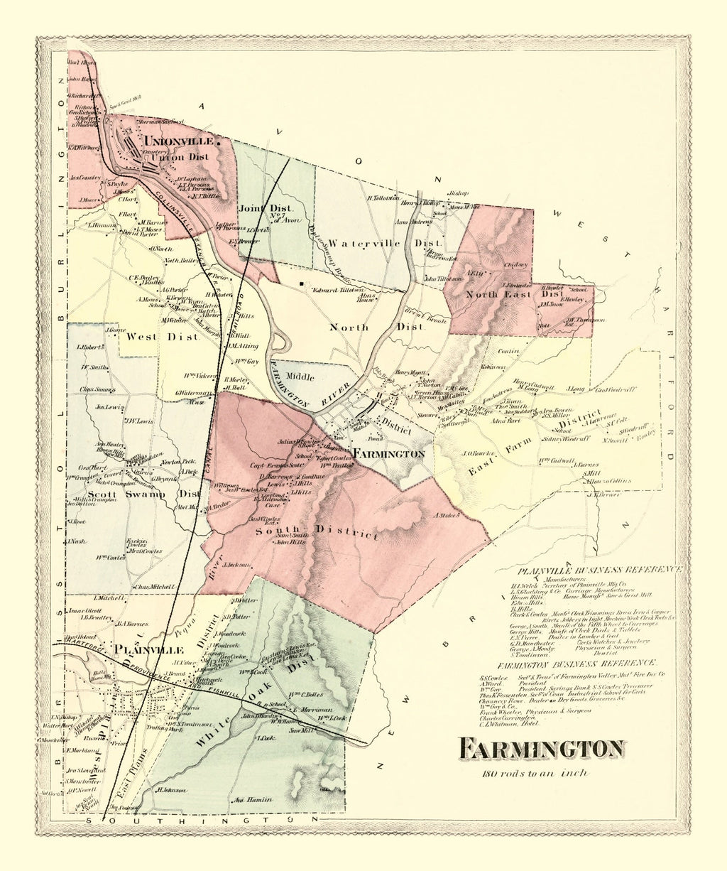 Vintage Map of Farmington, Connecticut 1869