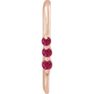 14K Rose Gold Lab-Grown Ruby Three-Stone Earring Top