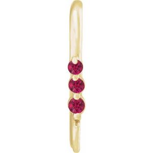 14K Yellow Gold Lab-Grown Ruby Three-Stone Earring Top