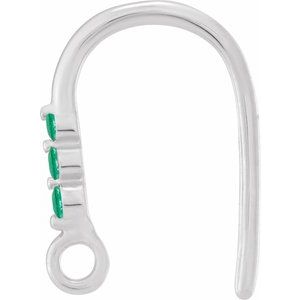 14K White Gold Lab-Grown Emerald Three-Stone Earring Top