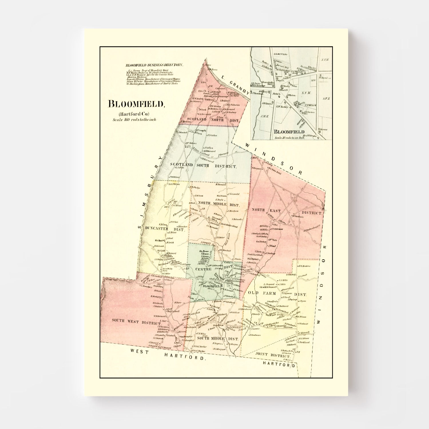 Vintage Map of Bloomfield, Connecticut 1869