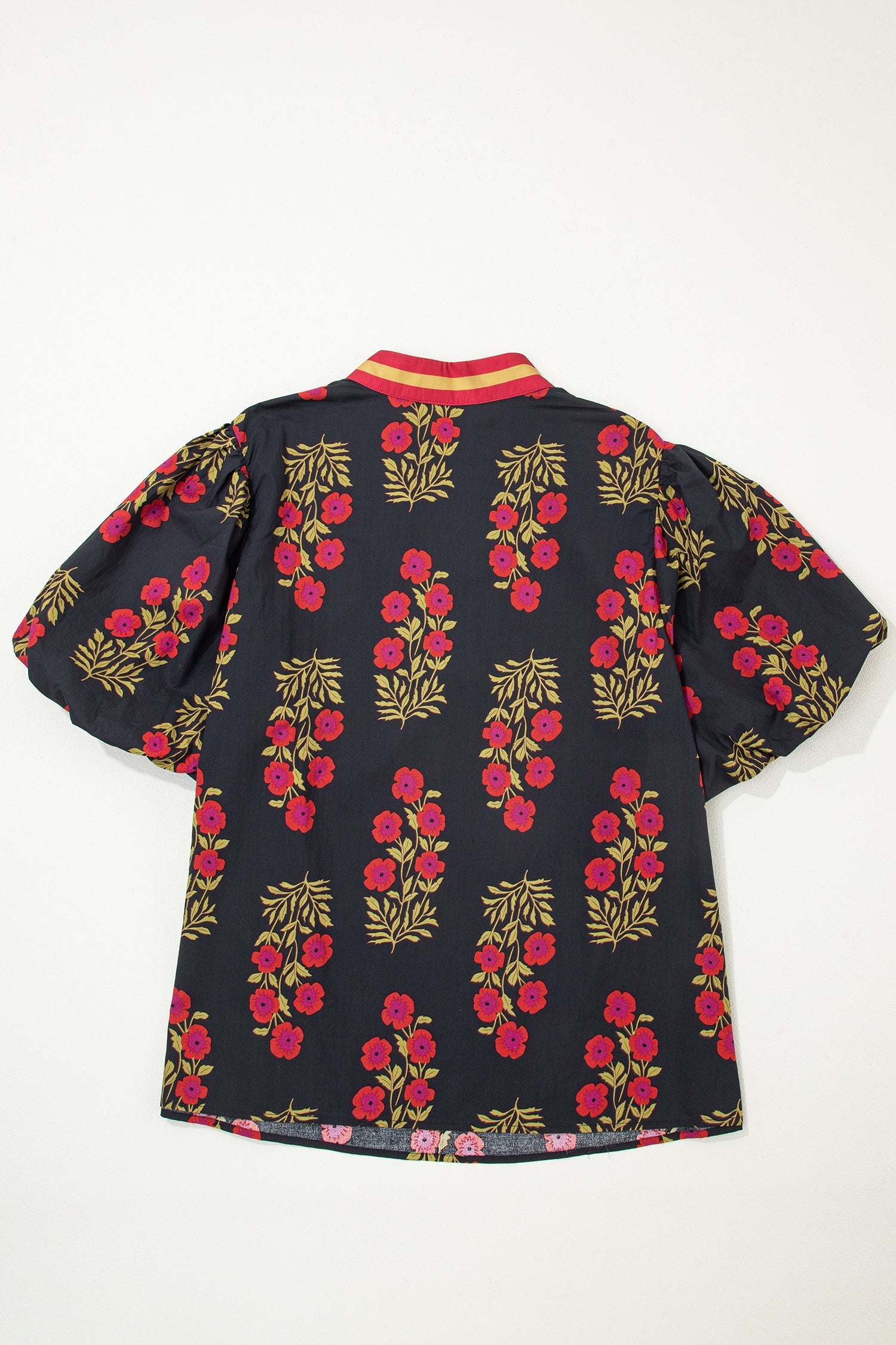 Plus Size Floral Ricrac Trim Short Sleeve Blouse