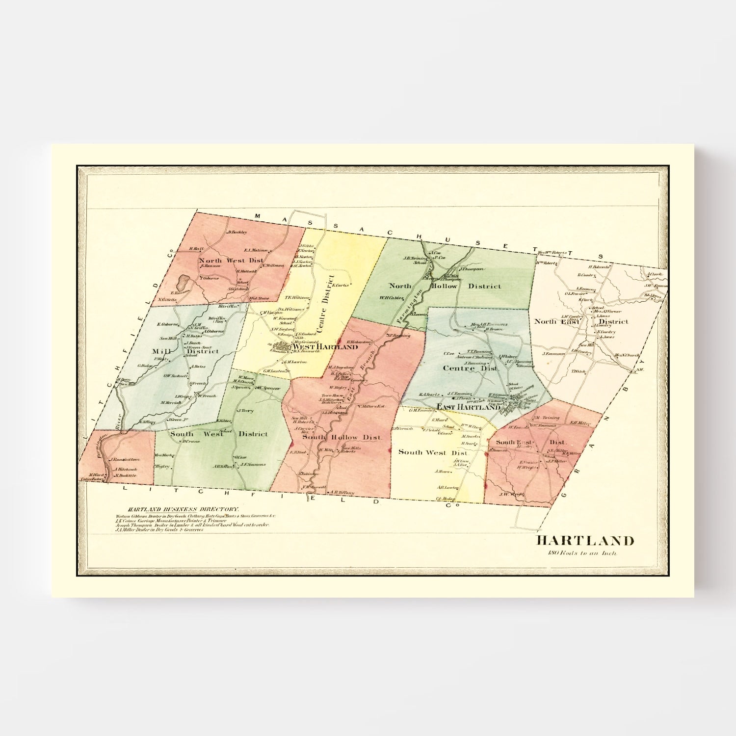 Vintage Map of Hartland, Connecticut 1869
