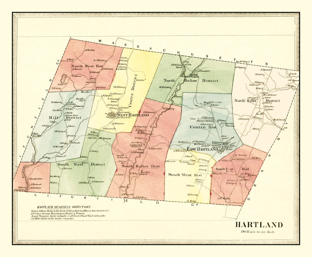 Vintage Map of Hartland, Connecticut 1869