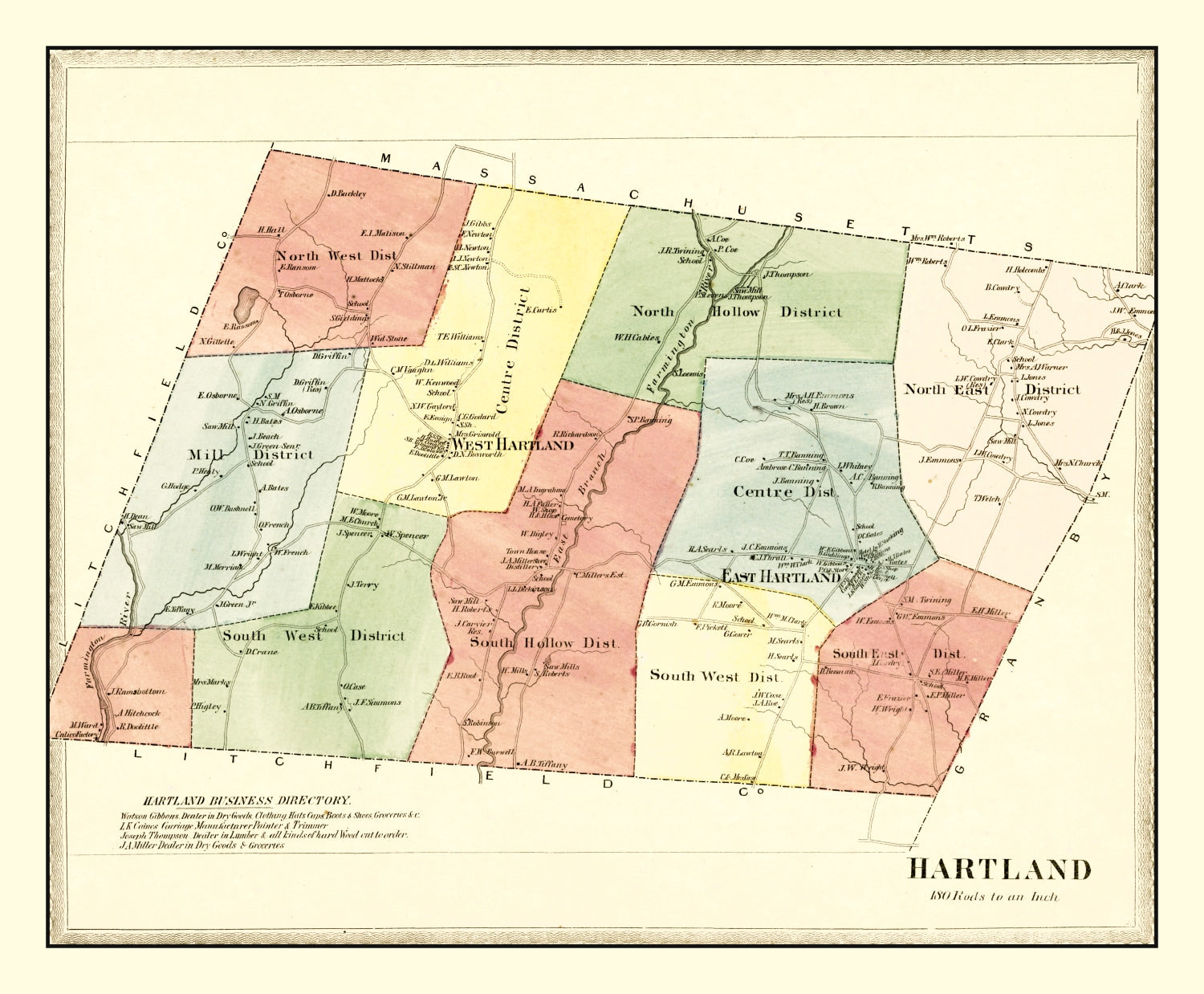 Vintage Map of Hartland, Connecticut 1869