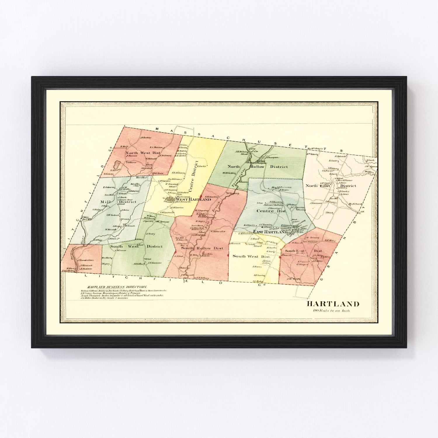 Vintage Map of Hartland, Connecticut 1869