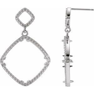 Sterling Silver 14x14 mm Cushion Accented Earring Mounting