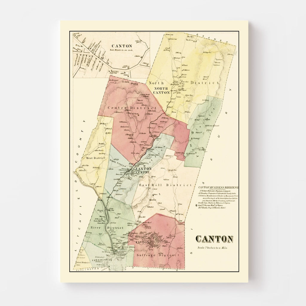 Vintage Map of Canton, Connecticut 1869