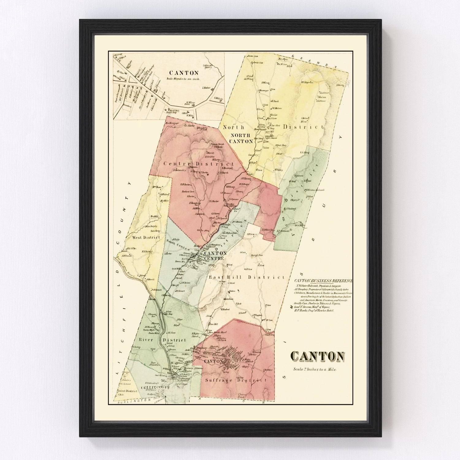 Vintage Map of Canton, Connecticut 1869