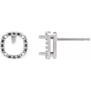 Sterling Silver 6.5x6.5 mm Cushion Halo-Style Low Profile Earring Mounting