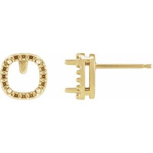 14K Yellow Gold 6x6 mm Cushion Halo-Style Low Profile Earring Mounting