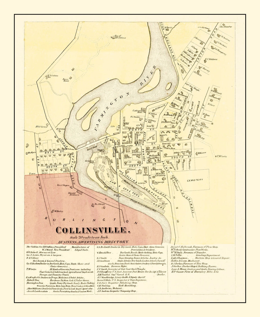Vintage Map of Collinsville, Connecticut 1869