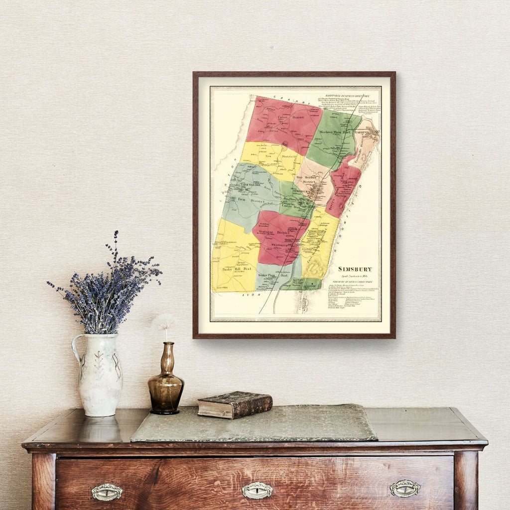 Vintage Map of Simsbury, Connecticut 1869