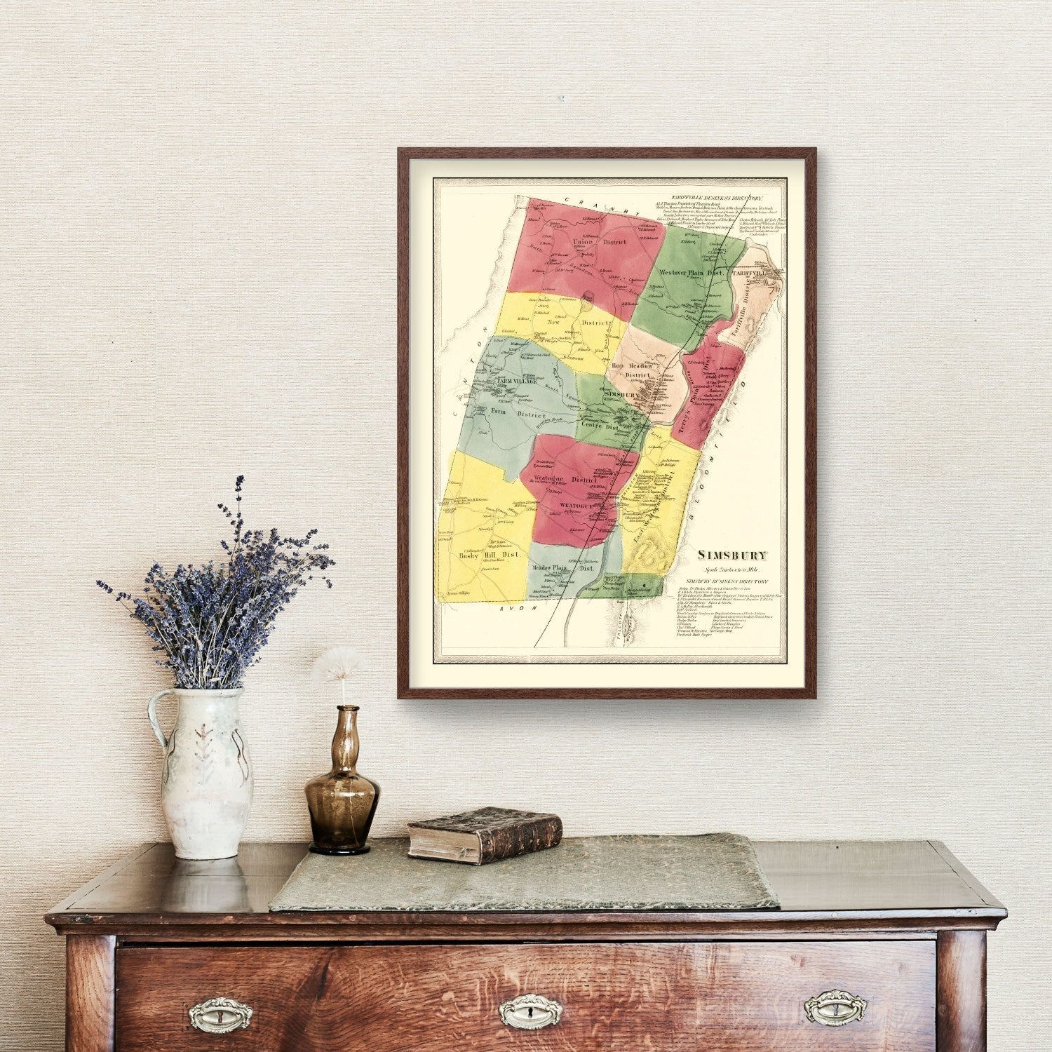 Vintage Map of Simsbury, Connecticut 1869