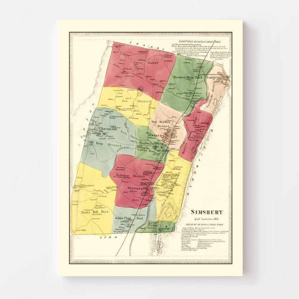 Vintage Map of Simsbury, Connecticut 1869