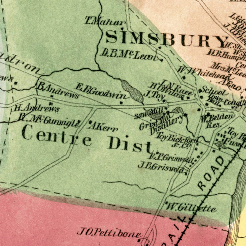 Vintage Map of Simsbury, Connecticut 1869