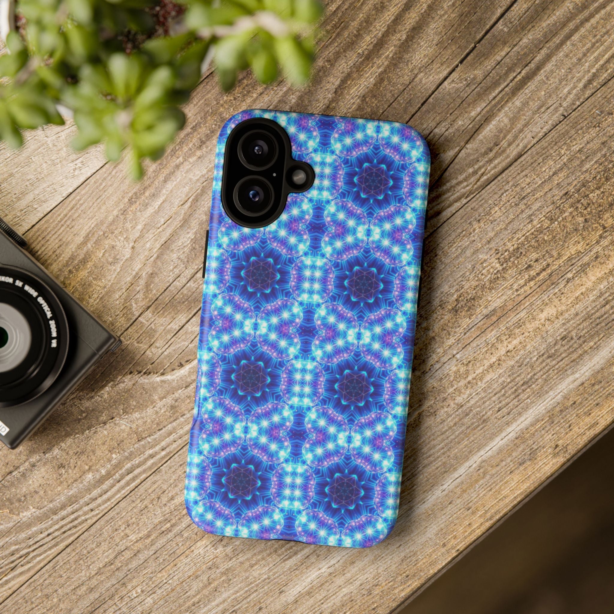 Blue Mandalas with Neon Lights Tough Phone Cases