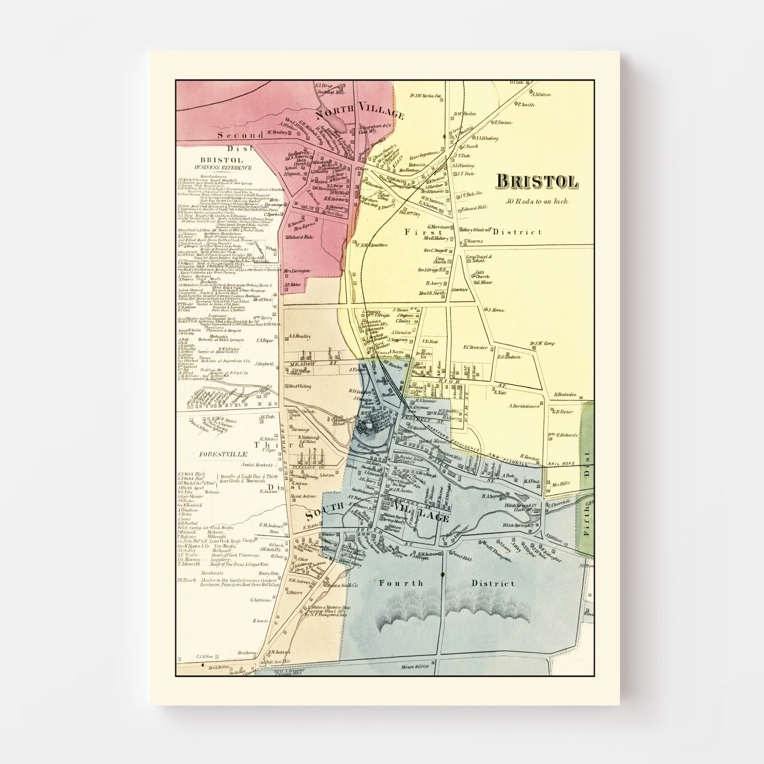 Vintage Map of Bristol, Connecticut 1869