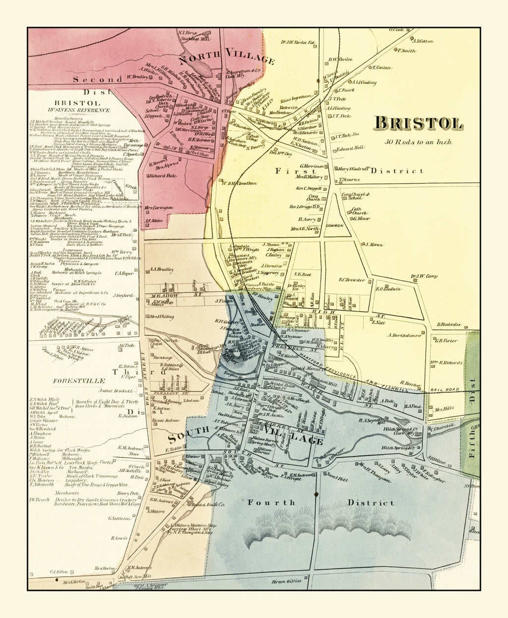 Vintage Map of Bristol, Connecticut 1869
