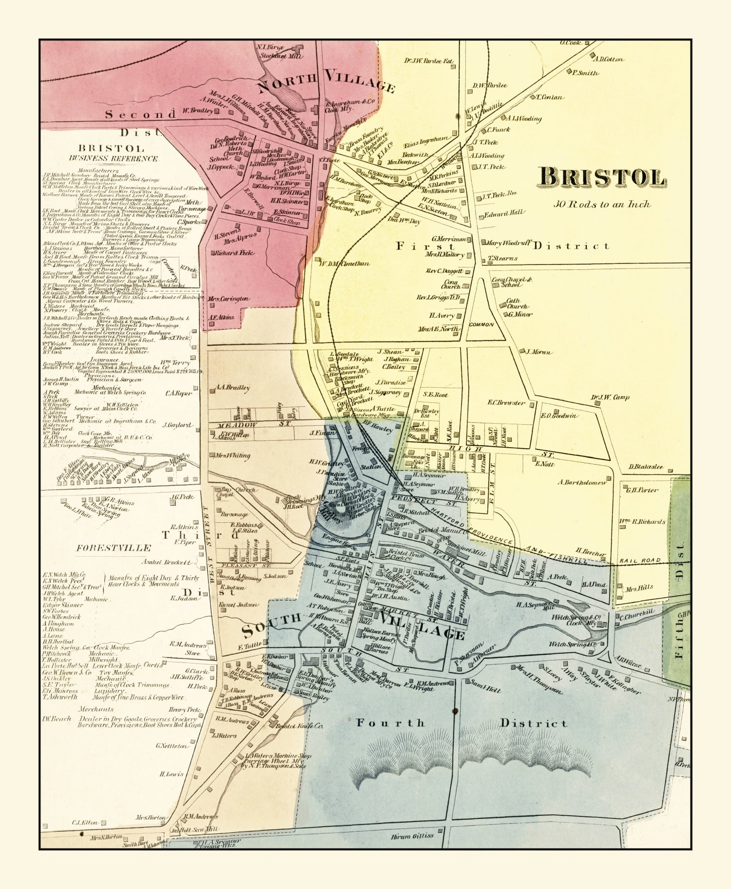 Vintage Map of Bristol, Connecticut 1869
