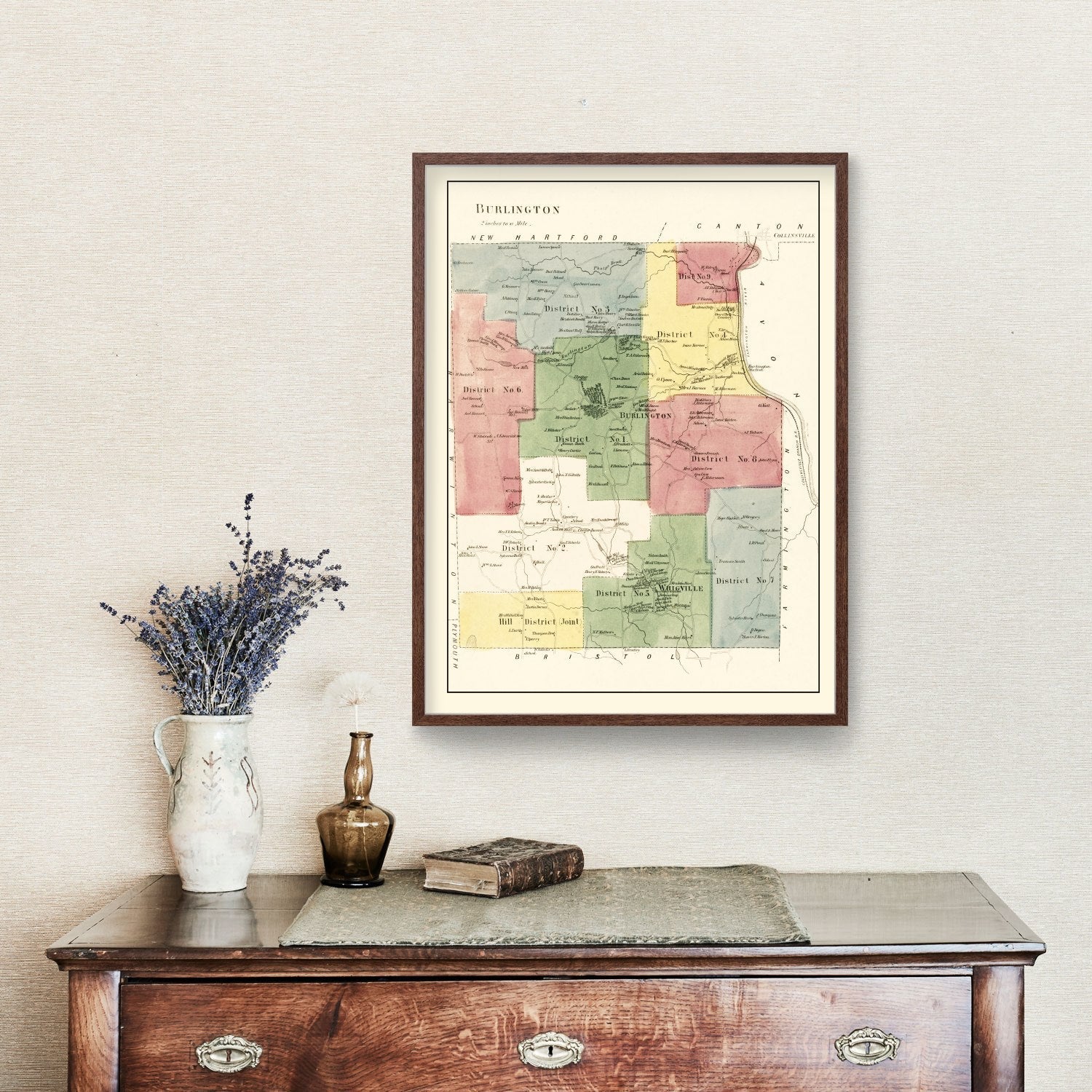 Vintage Map of Burlington, Connecticut 1869