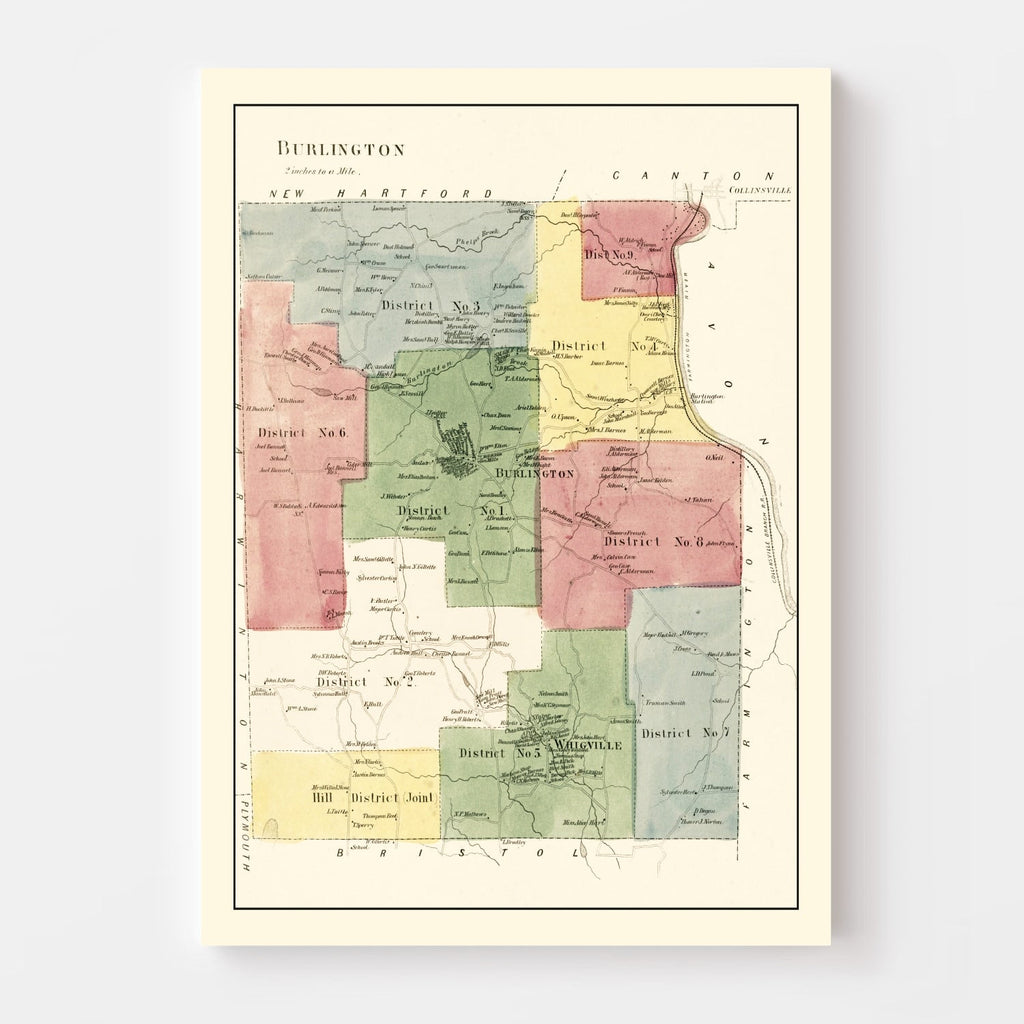 Vintage Map of Burlington, Connecticut 1869