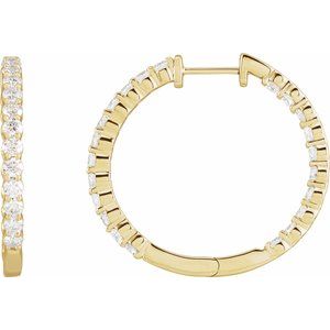 14K Yellow Gold 3 CTW Lab-Grown Diamond Inside-Outside Hinged 30 mm Hoop Earrings