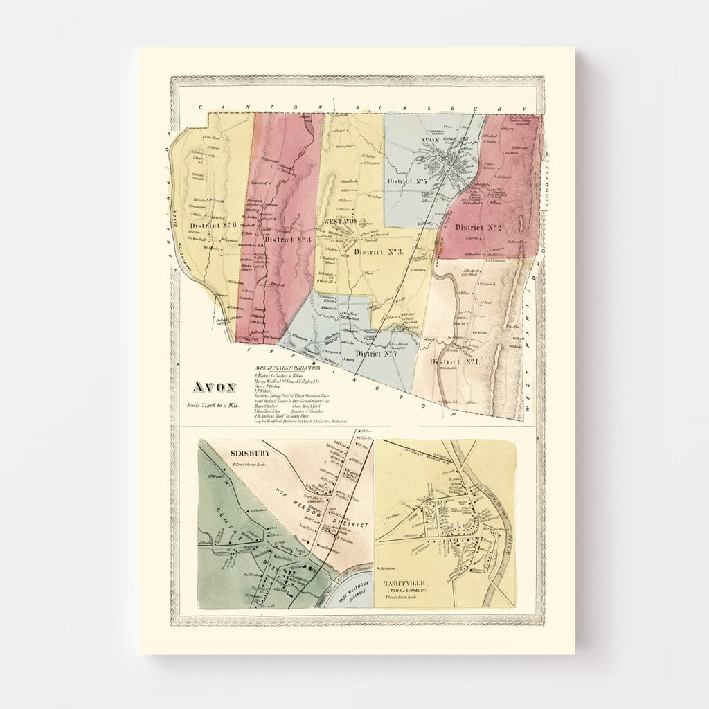 Vintage Map of Avon, Connecticut 1869