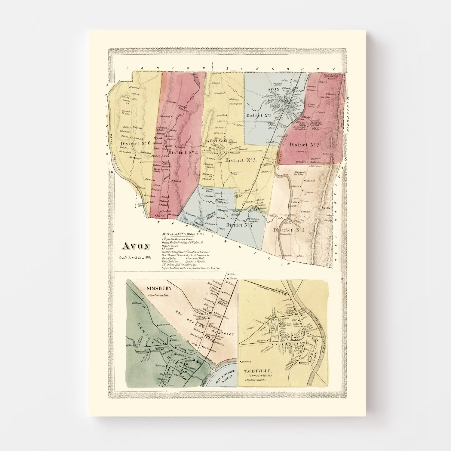 Vintage Map of Avon, Connecticut 1869