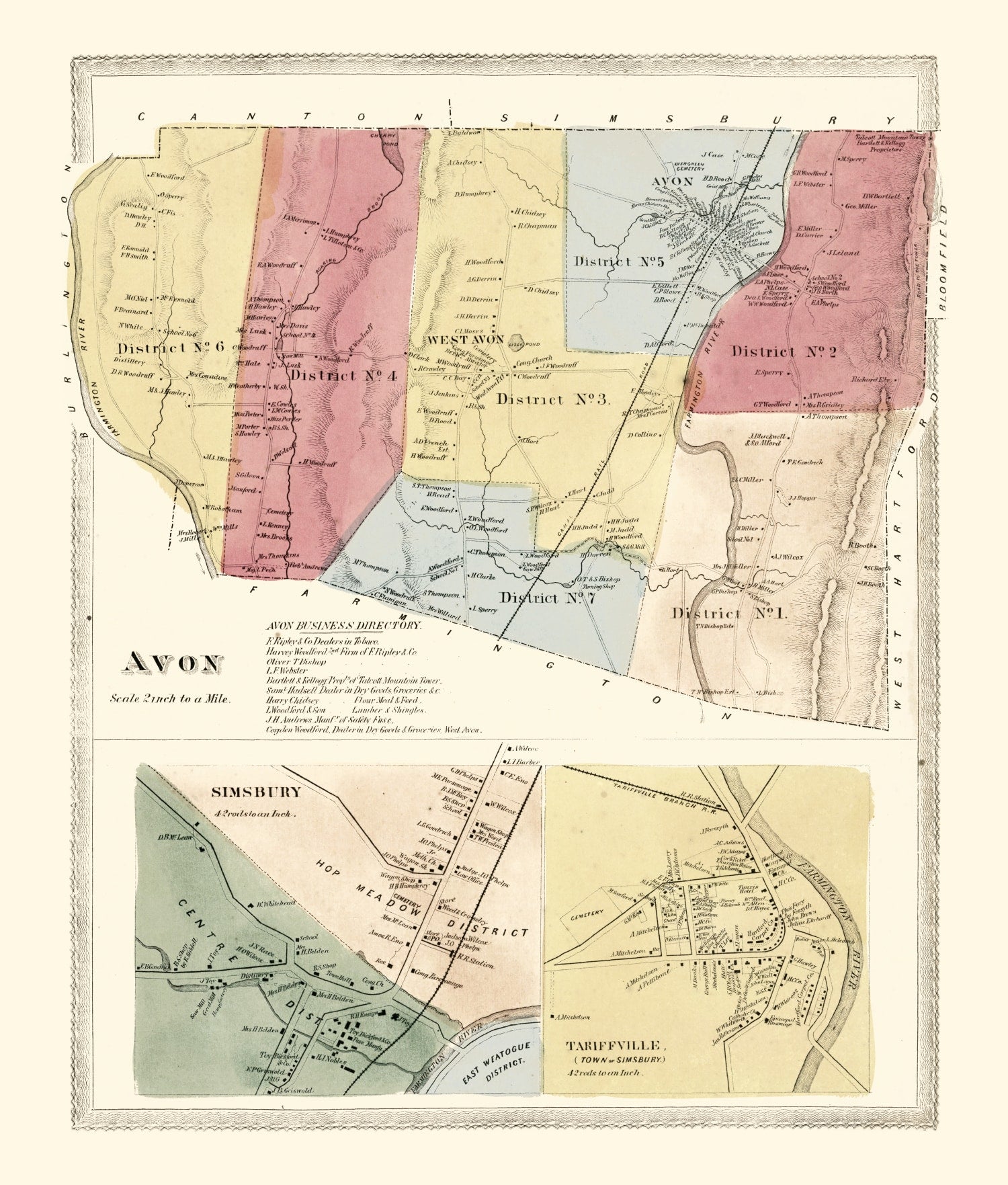 Vintage Map of Avon, Connecticut 1869