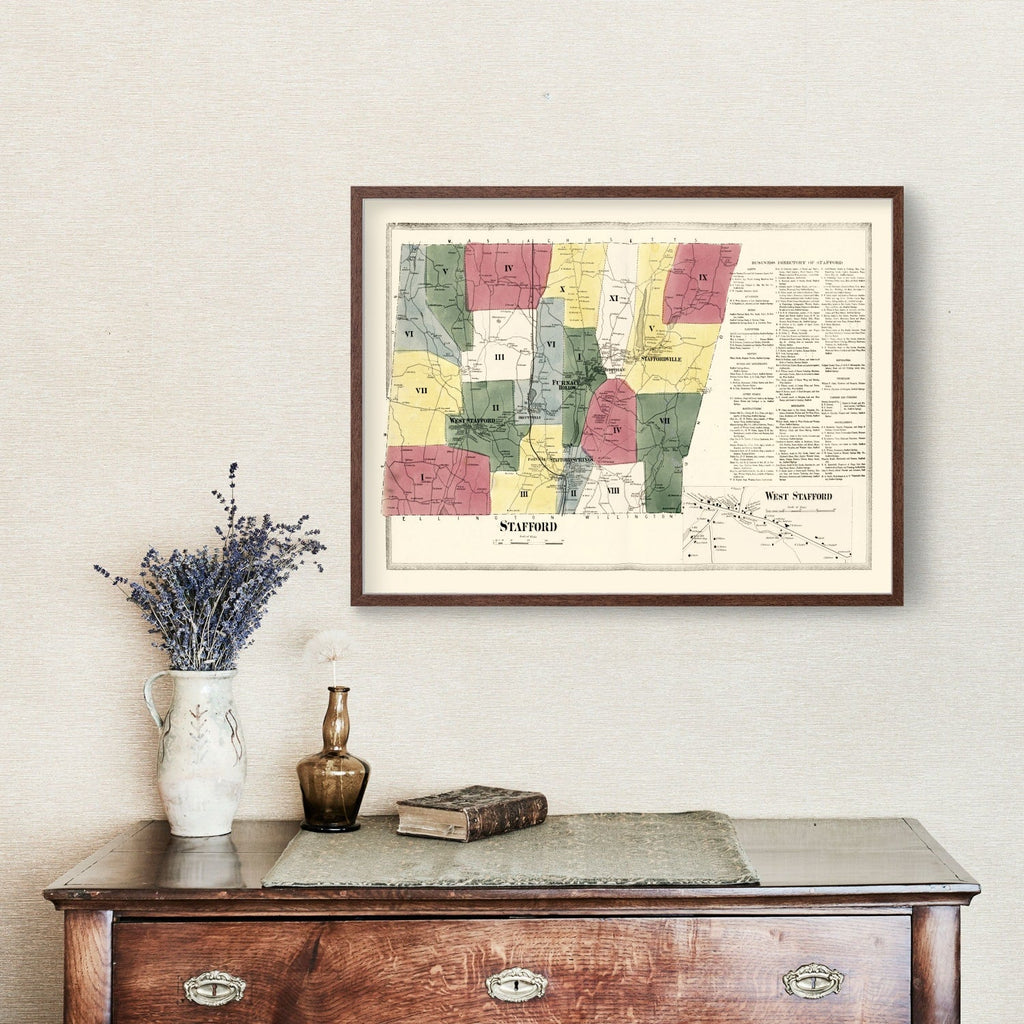 Vintage Map of Stafford, Connecticut 1869