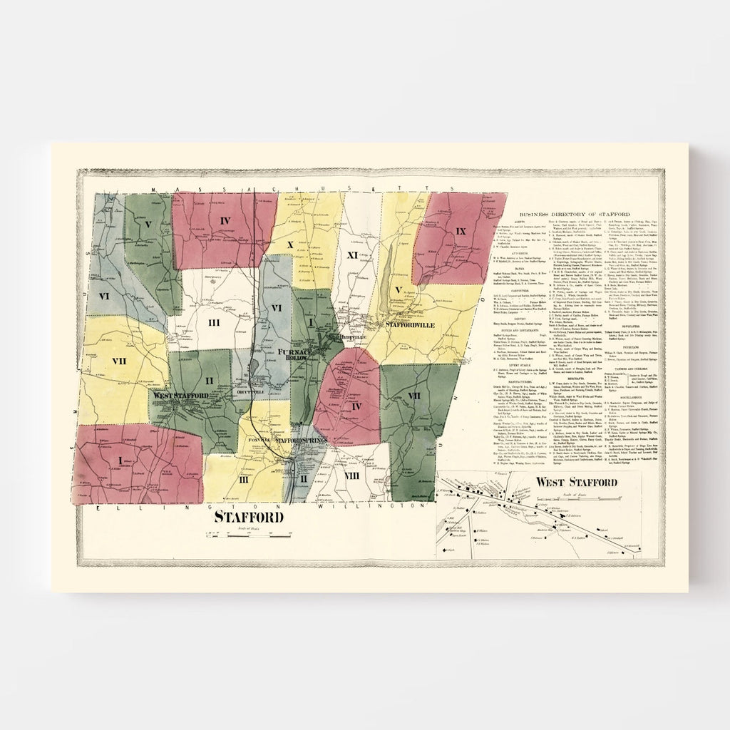 Vintage Map of Stafford, Connecticut 1869