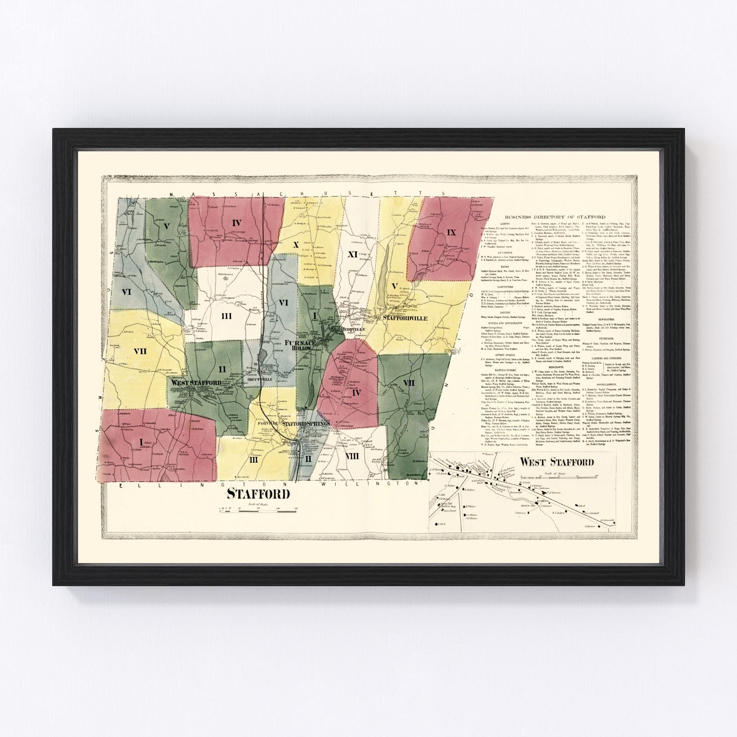 Vintage Map of Stafford, Connecticut 1869