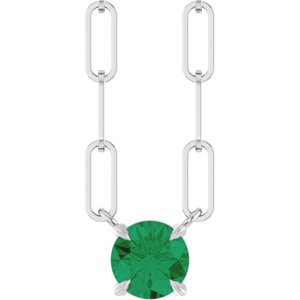 14K White Gold Natural Emerald 16" Necklace