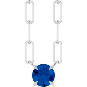 14K White Gold Natural Blue Sapphire 16" Necklace