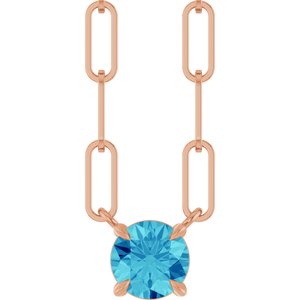 14K Rose Gold Natural Blue Zircon 16" Necklace
