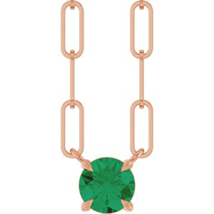 14K Rose Gold Lab-Grown Emerald 16" Necklace
