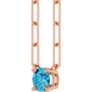 14K Rose Gold Natural Blue Zircon 16" Necklace