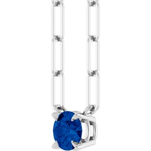14K White Gold Natural Blue Sapphire 16" Necklace