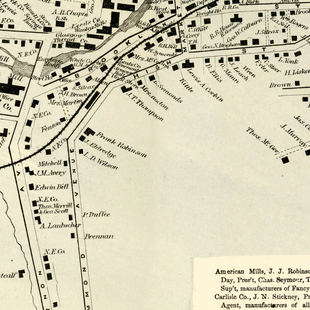 Vintage Map of Rockville, Connecticut 1869