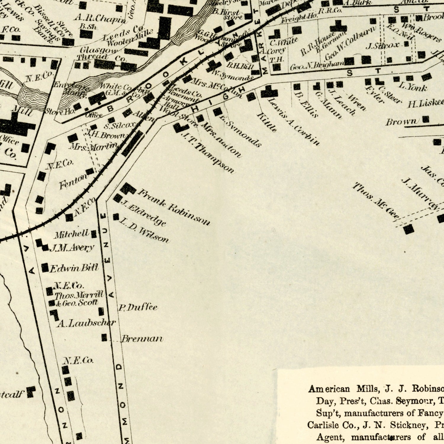 Vintage Map of Rockville, Connecticut 1869